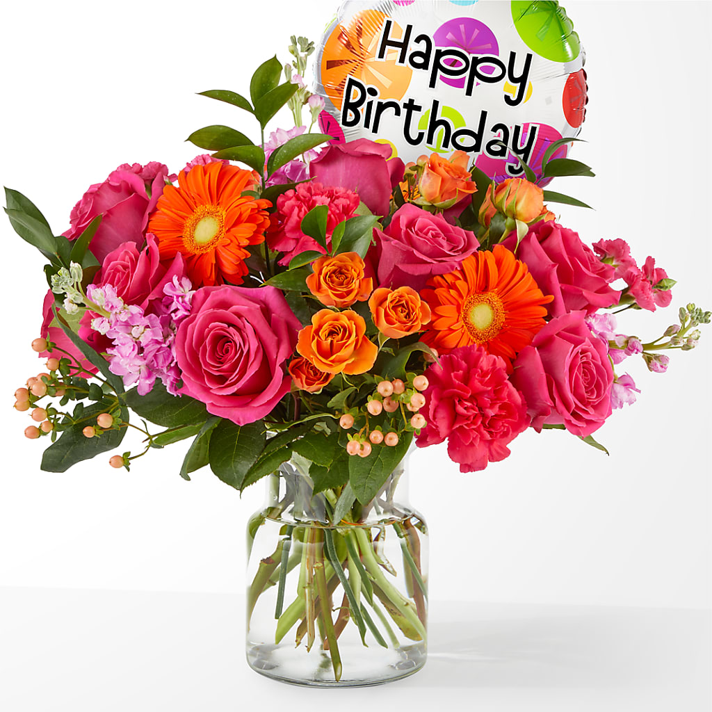 Fiesta Bouquet with Birthday Balloon – FLOWER'S SMILING DESIGNS, Manchester NJ