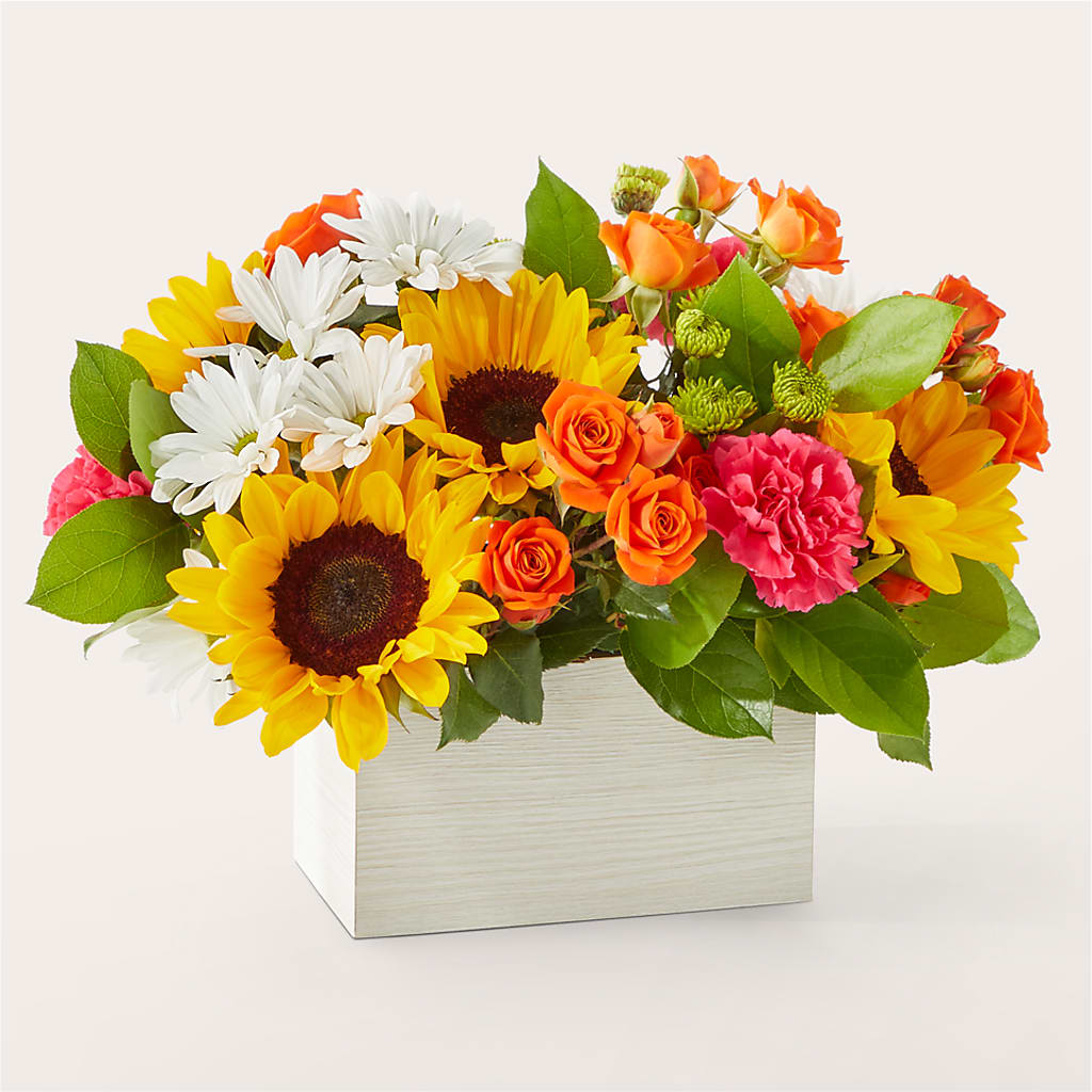 Sun-drenched Blooms Box Bouquet – FLOWER'S SMILING DESIGNS, Manchester NJ