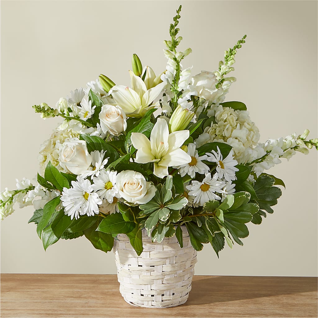 Ivory Elegance Floral Basket – FLOWER'S SMILING DESIGNS, Manchester NJ