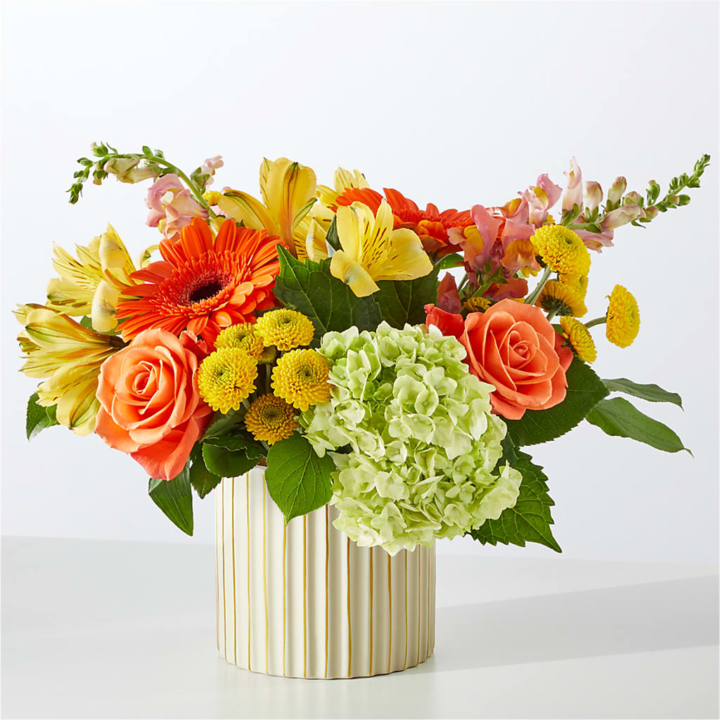 Autumn Sunshine Bouquet with Ivory Vase – FLOWER'S SMILING DESIGNS, Manchester NJ