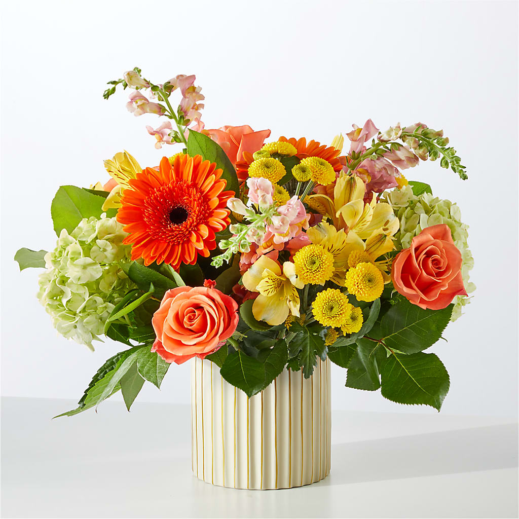 Autumn Sunshine Bouquet with Ivory Vase – FLOWER'S SMILING DESIGNS, Manchester NJ