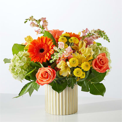 Autumn Sunshine Bouquet with Ivory Vase – FLOWER'S SMILING DESIGNS, Manchester NJ