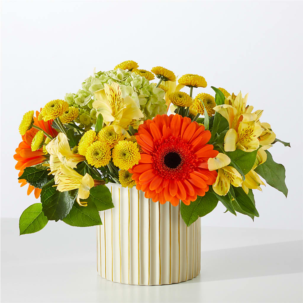 Autumn Sunshine Bouquet with Ivory Vase – FLOWER'S SMILING DESIGNS, Manchester NJ