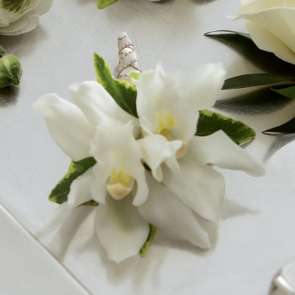 White Mini Cymbidium Boutonniere – FLOWER'S SMILING DESIGNS, Manchester NJ